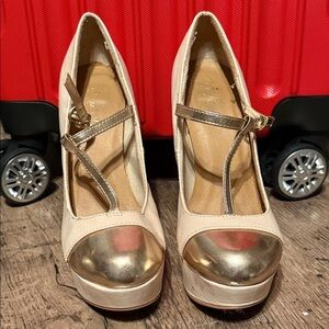 Qupid Gold and Cream Heels